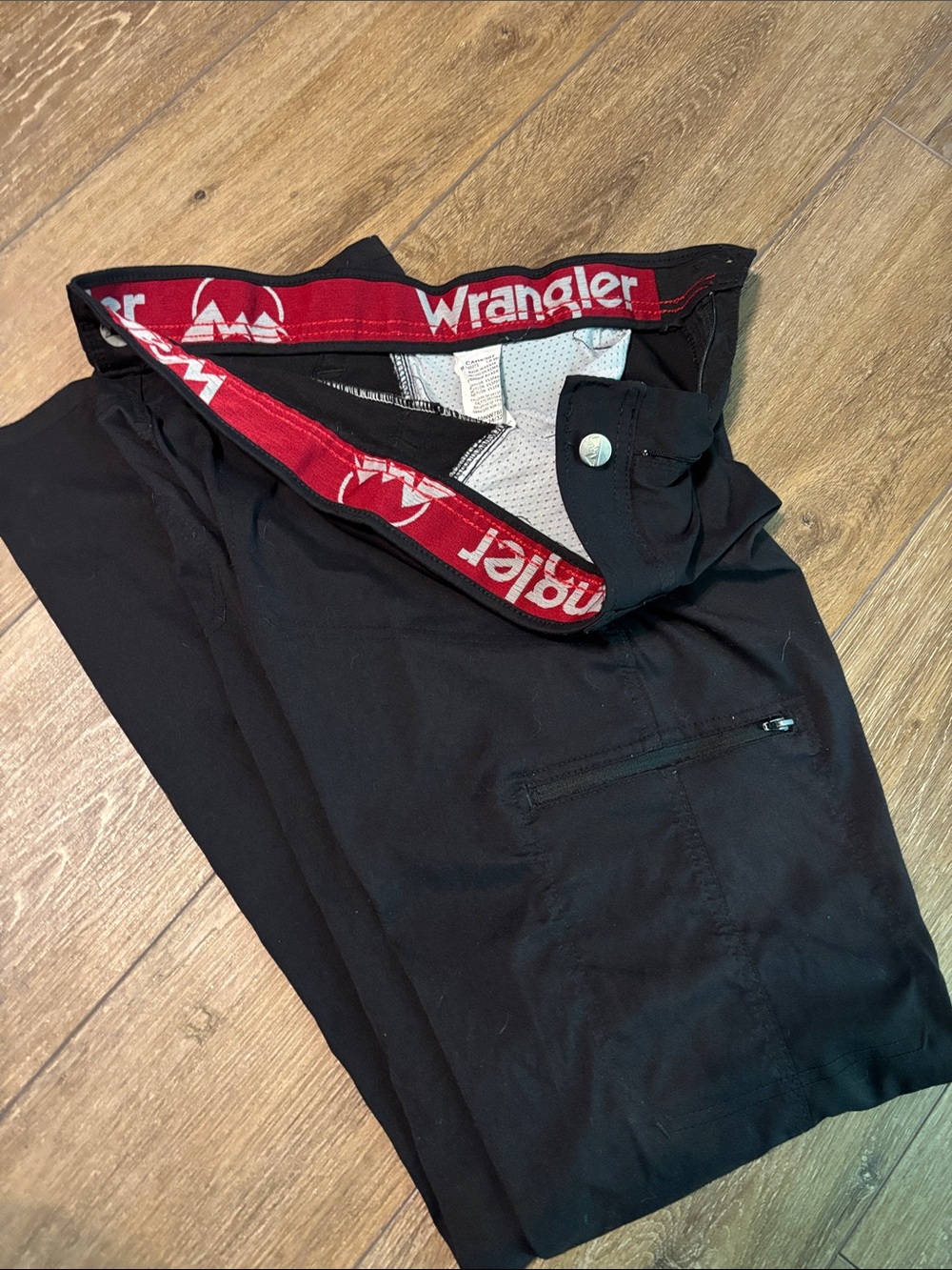 Wrangler Black Cargo Pants with Red Waistband Branding